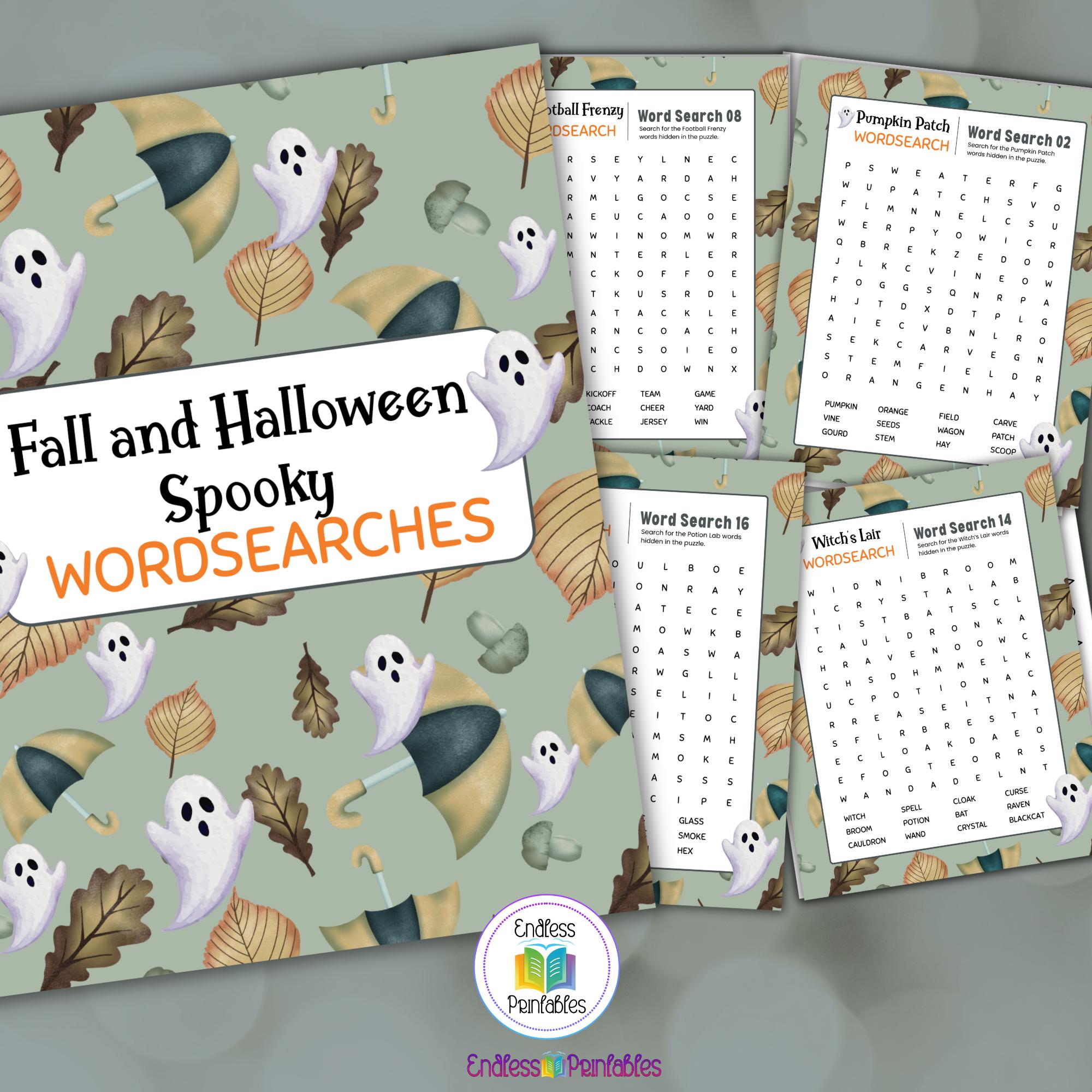 Fall & Halloween Word Search Bundle - 20 Spooky Puzzles (PDF/PNG) With ...