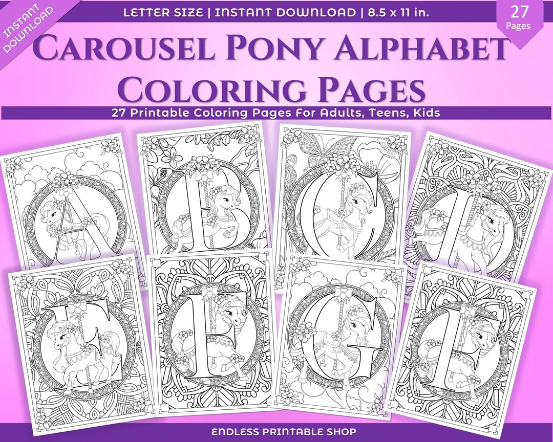 Carousel Pony Alphabet Coloring Pages - 27 Printable Sheets (PDF) - Etsy