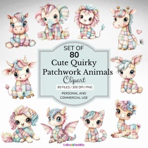 Paquete de imágenes prediseñadas de animales de patchwork: Arte infantil acolchado (descarga digital)
