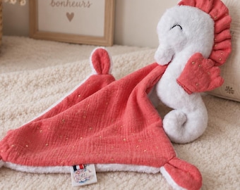 Personalized baby comforter / double gauze and minky seahorse comforter / baby shower gift idea