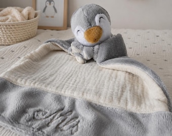 Personalized handmade baby penguin cuddly toy made in France / Customizable cuddly toy / Baby shower gift