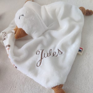 Handmade personalized baby goose comforter made in France / Double gauze animal comforter / Personalized baby gift idea / Name embroidery image 5