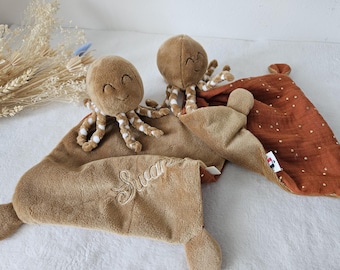 Personalized Camel baby octopus comforter, handmade in France / Double gauze octopus comforter / Personalized baby gift idea