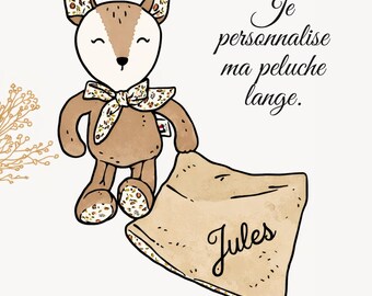 Baby plush toy / Personalized handmade French plush toy / Gift idea for a newborn, Christmas, or birthday