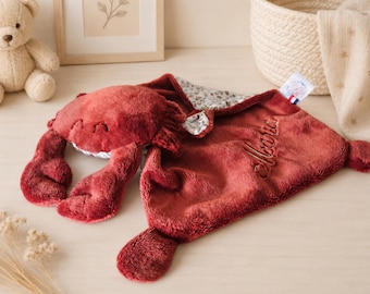 Handmade personalized baby crab comforter made in France / Double gauze crab comforter / Personalized baby gift idea