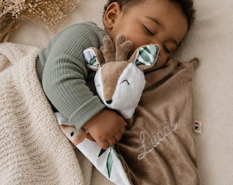 Handmade personalized baby deer comforter made in France / Double gauze animal comforter / Personalized baby gift idea