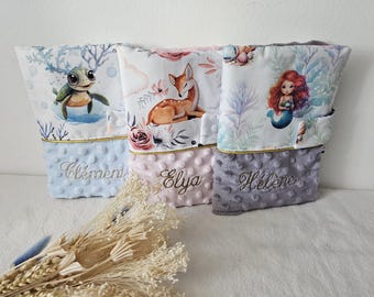 Protège carnet de sante minky bébé personnalisé fait main en France