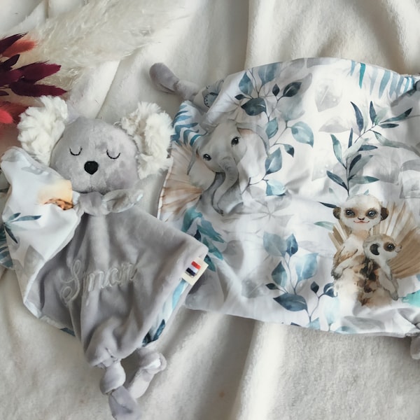 Personalized baby koala comforter handmade in France / Double gauze animal comforter / personalized birth gift idea