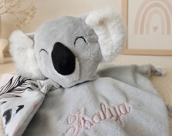 Handmade personalized koala baby comforter made in France / Double gauze animal comforter / Personalized baby gift idea
