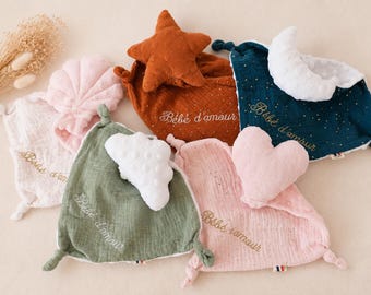 Doudou bébé nuage personnalisé 100% fait main en France / doudou brodé / doudou minky personnalisable / idée cadeau naissance bébé