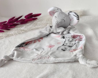 Doudou bébé éléphant personnalisé fait main en France/Doudou personnalisable/idée cadeau de naissance personnalisé/cadeau noël personnalisé