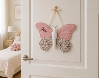 Personalized wall butterfly | Baby girl room decor | Personalized baby gift | Handmade fabric butterfly | Name embroidery