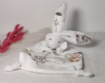 Doudou bébé lapin personnalisé 100% fait main en France / doudou brodé prénom / doudou personnalisable / coffret naissance