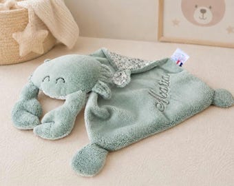 Handmade personalized baby crab comforter made in France / Double gauze crab comforter / Personalized baby gift idea