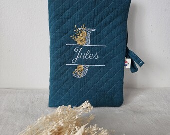 Personalized double gauze baby health record book cover for babies and children / personalized baby shower gift idea