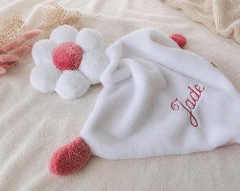 Handmade personalized flower baby comforter made in France / Double gauze flower comforter / Personalized baby gift idea