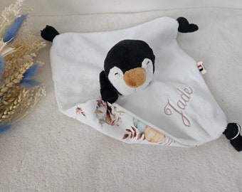 Doudou bébé pingouin personnalisé fait main en France / Doudou personnalisable