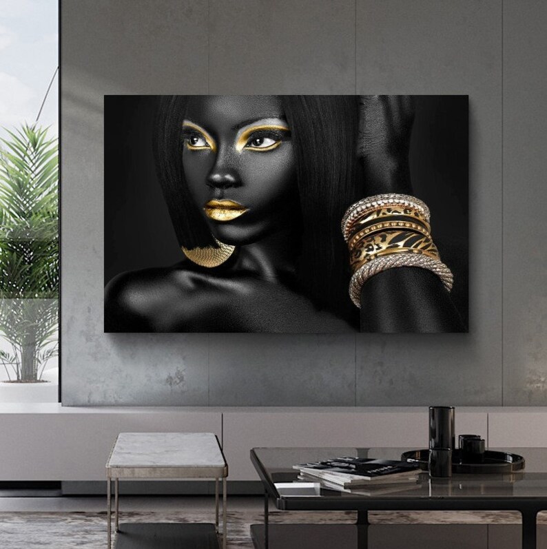 Black and Gold Wall Art Black Woman Canvas African Woman | Etsy