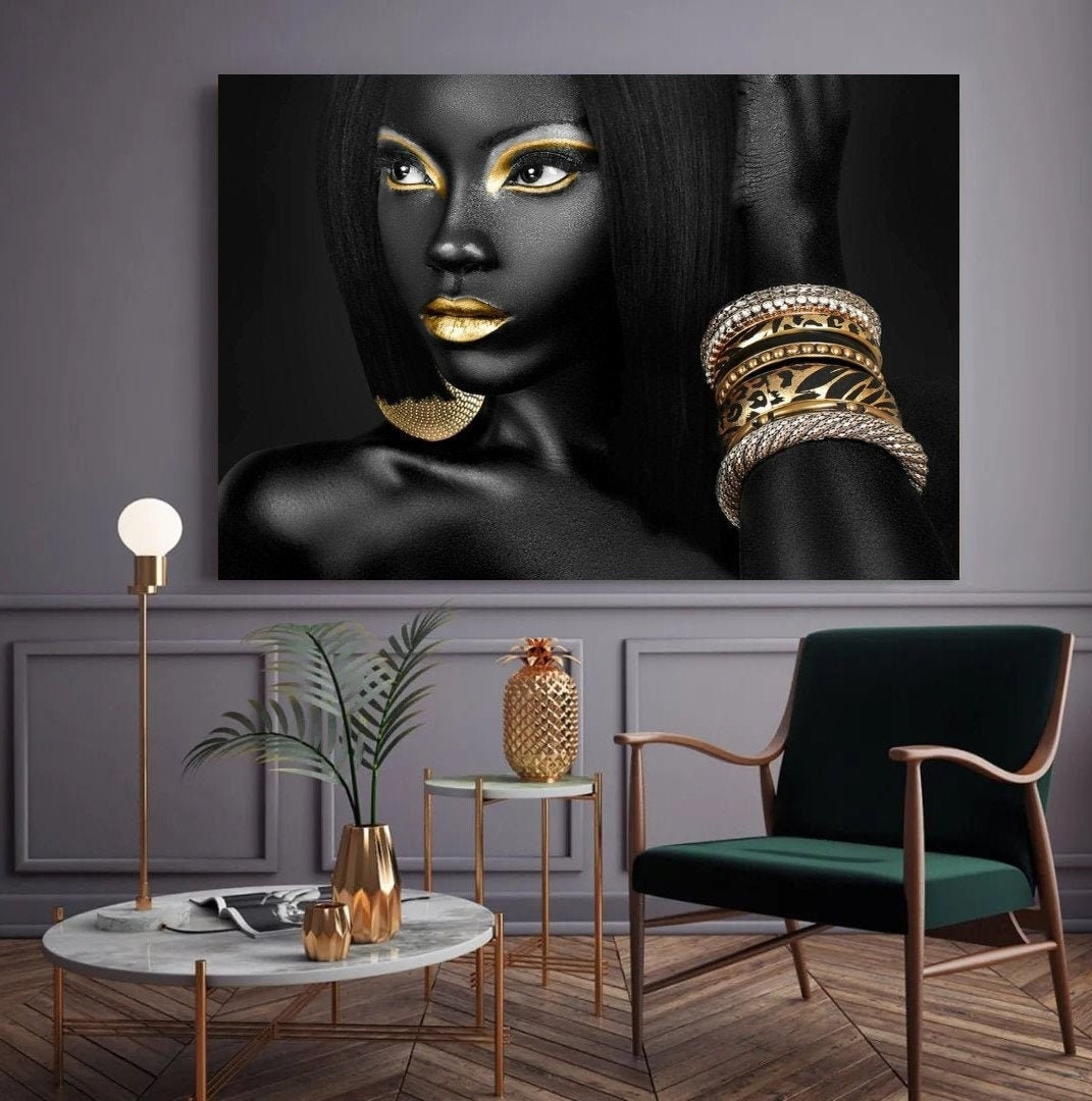 Black And Gold Wall Art Black Woman Canvas African Woman | Etsy
