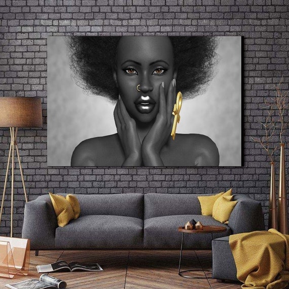 Black and Gold Wall Art Black Woman Canvas African Woman Etsy
