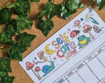 Funky Friends SELF-CARE PLANNER // printable mental health planner, student, cottage core, funky decor, frogs, mushroom bright habit tracker