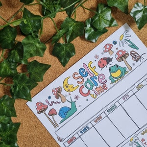 Funky Friends SELF-CARE PLANNER // printable mental health planner, student, cottage core, funky decor, frogs, mushroom bright habit tracker