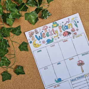 Funky Friends WEEKLY PLAN // funky printable weekly planner, digital download, frogs, mushrooms, student decor, nature, cottagecore, family