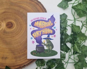 Wizard Frog Birthday Card, Funny Witch Magic Greeting Card, Cute Frog Toad Mushroom Art, Magical Whimsical Card for Her Him