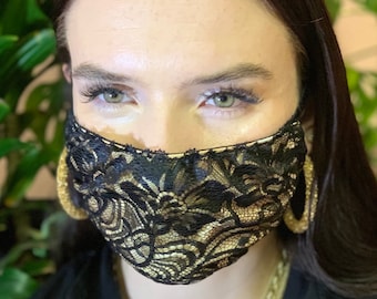 Gold Ombre/black lace 50+ UPF Mask