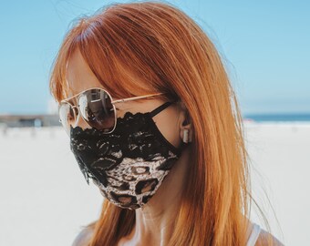 Leopard and black lace 50+ UPF mask