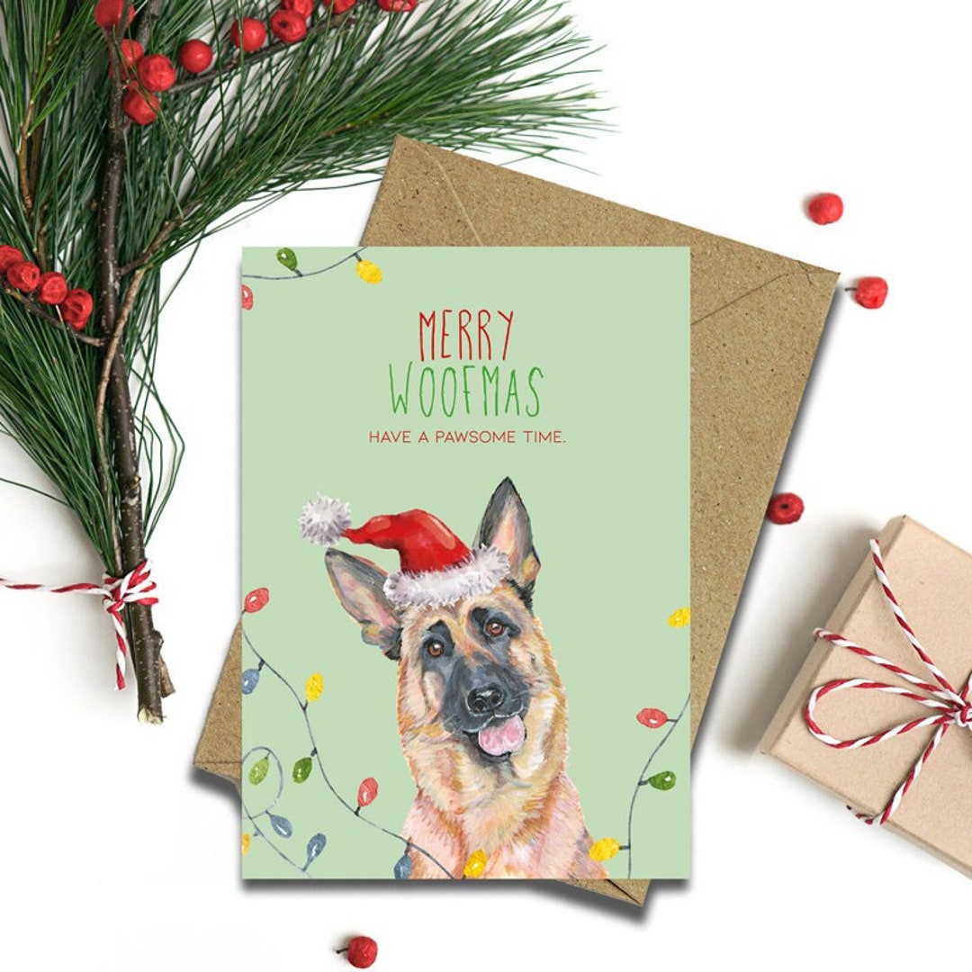 German Shepherd Dog Christmas Card Xmas Holidays Dog Card Etsy