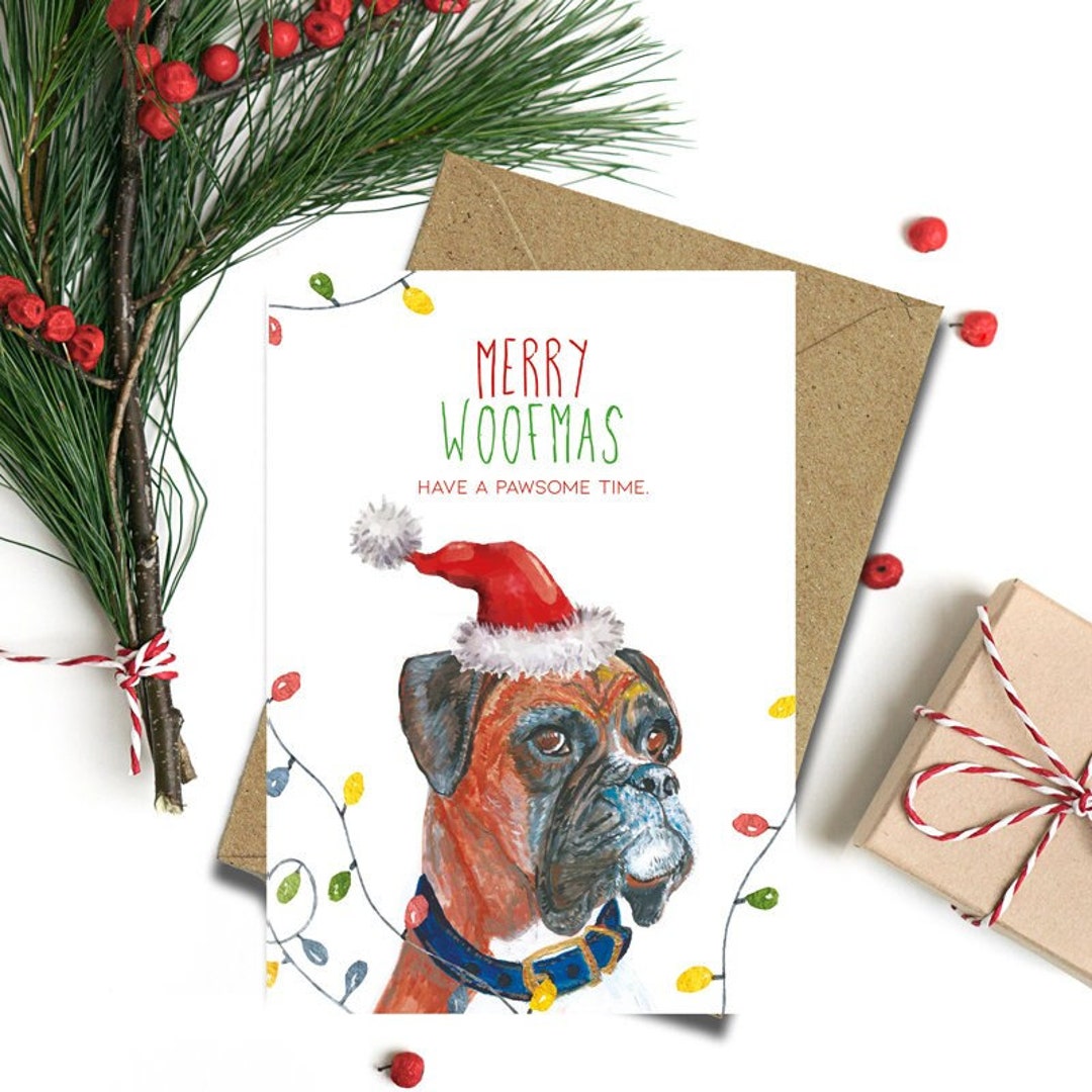 Boxer Dog Christmas Card Xmas Holidays Dog Card Boxer Dog Etsy