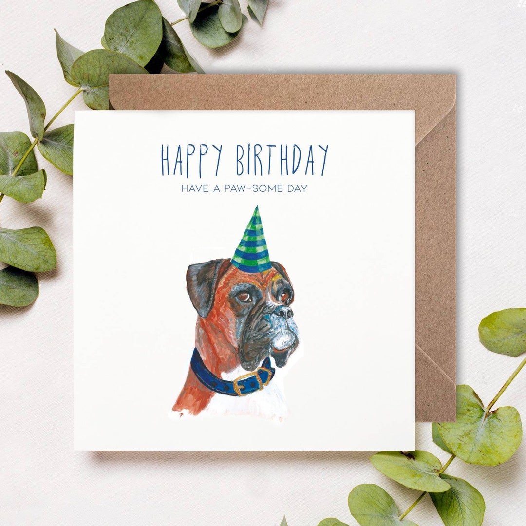 Hand-painted Boxer Dog Happy Birthday Card - Etsy UK