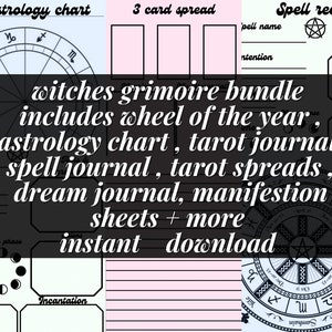 Paquete de grimorio de brujas, libro de sombras de brujas, diario de tarot, diario de astrología, diario de manifestaciones, Wicca, pagano, descarga de brujas