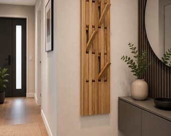 Klappbare Hakenleiste – Moderner Garderobenorganizer aus massiver Eiche für Garderobe, Hüte und Taschen im Flur
