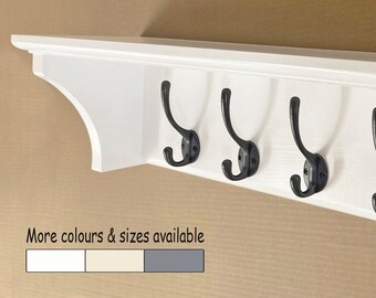 Coat Hooks with shelf - 4 , 6 or 8 Hooks - Solid wood - Wall mounted