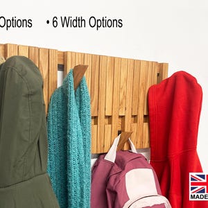 Flip down piano hook. Coat, hat, bag or towel rack - Solid Oak - 4 to 30 hooks - wall mounted