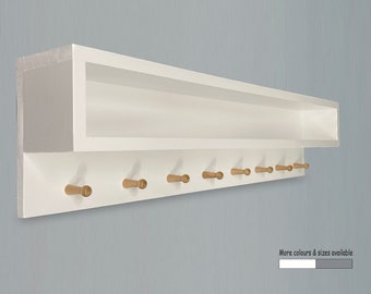 Clearance stock.  Modern coat rack 8 hooks with shelf/storage - Solid wood - Wall mounted