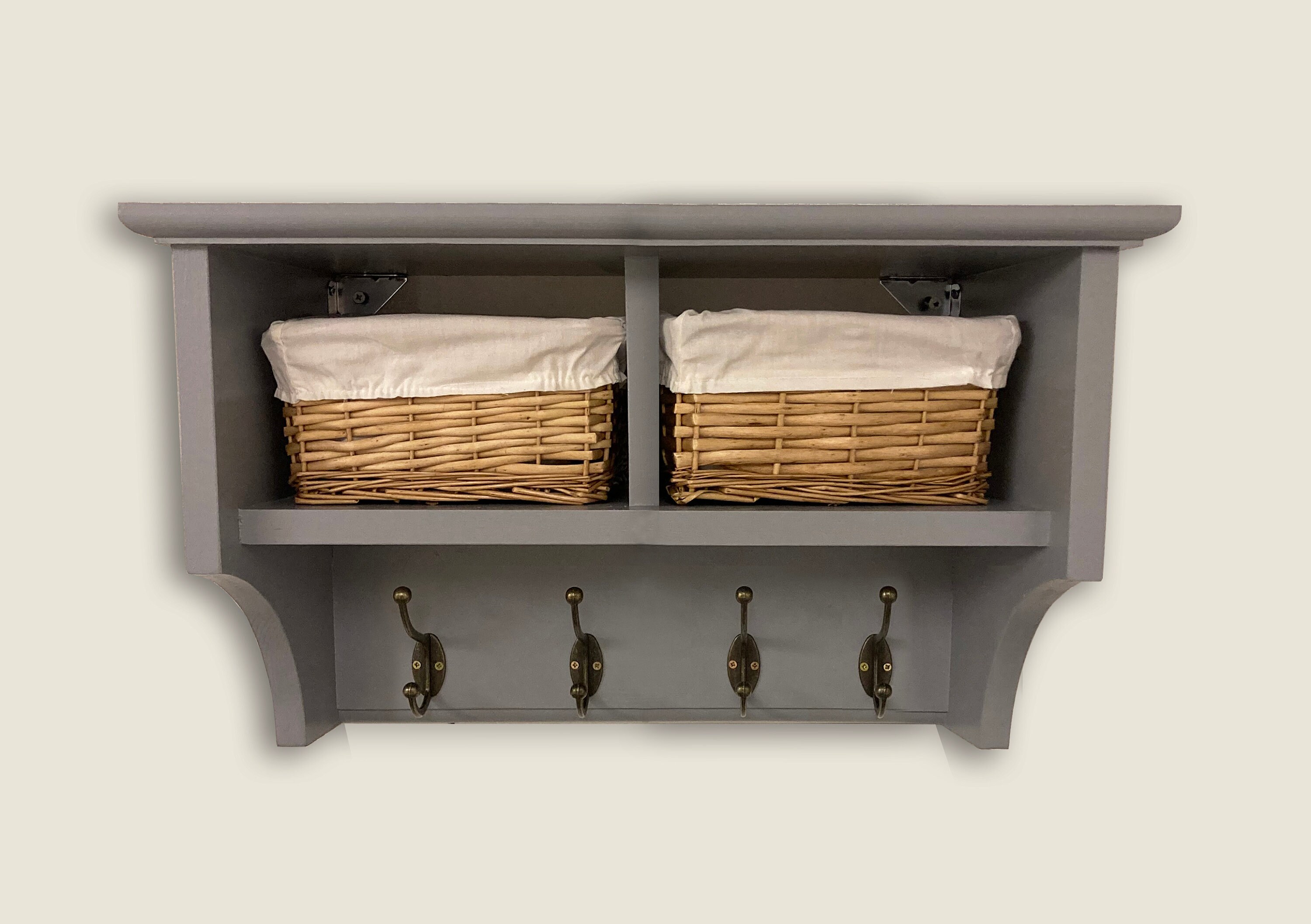 Coat Rack 4 Hooks With Shelf and 2 Storage Baskets Wall Etsy