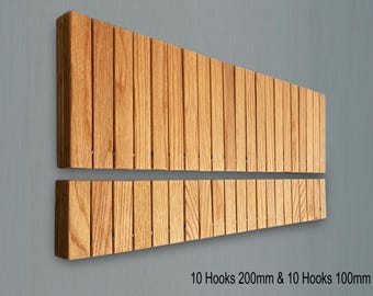 Flip Down Oak Piano Hook Rack: Wall Mounted Coat, Hat, Towel Hanger