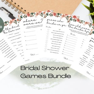 Burgundy Floral Bridal Shower Games Bundle, Bridal Shower Games, Instant Download, Digital Download, Printable Shower Games, Minimalist