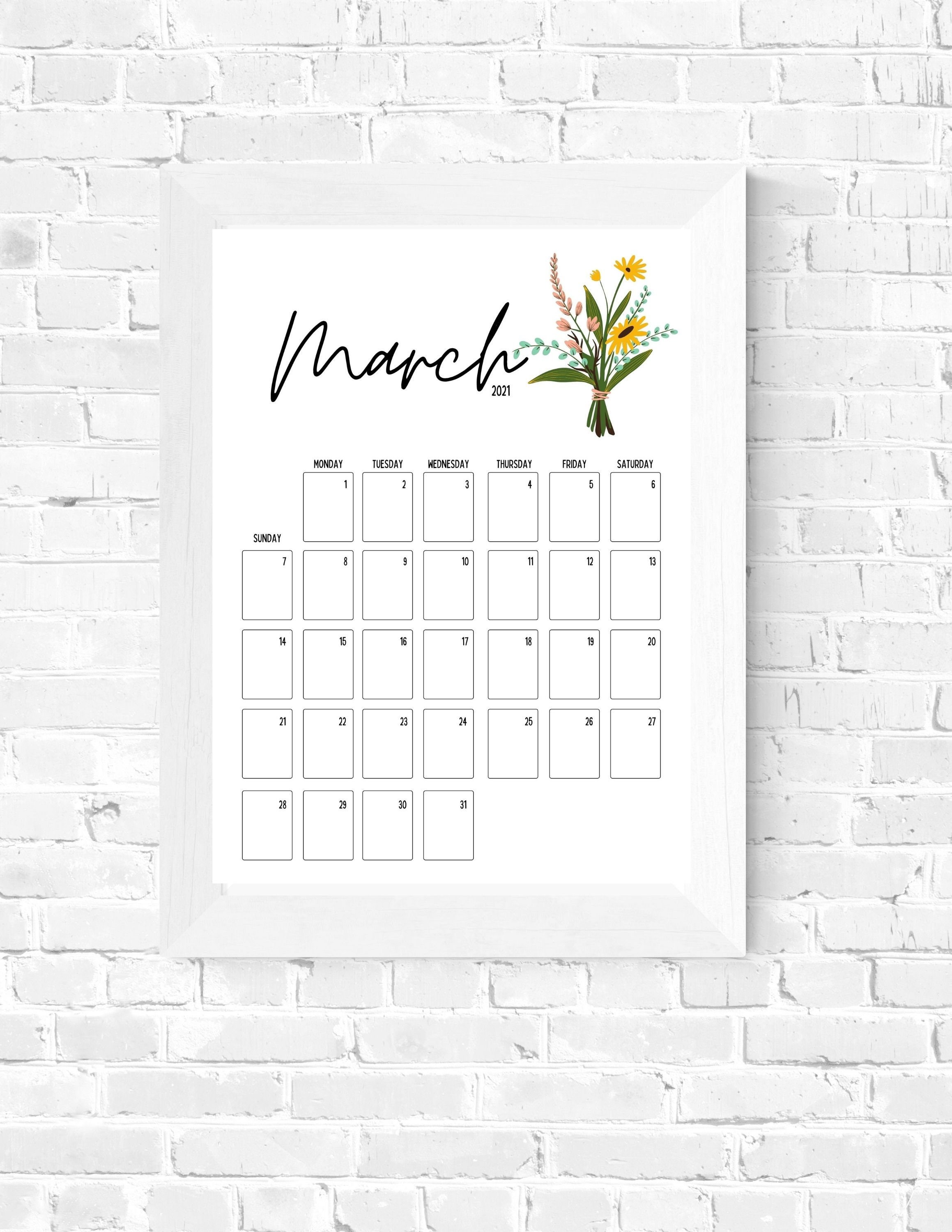 Simple Printable Floral Desk Office Calendar 2021 Etsy
