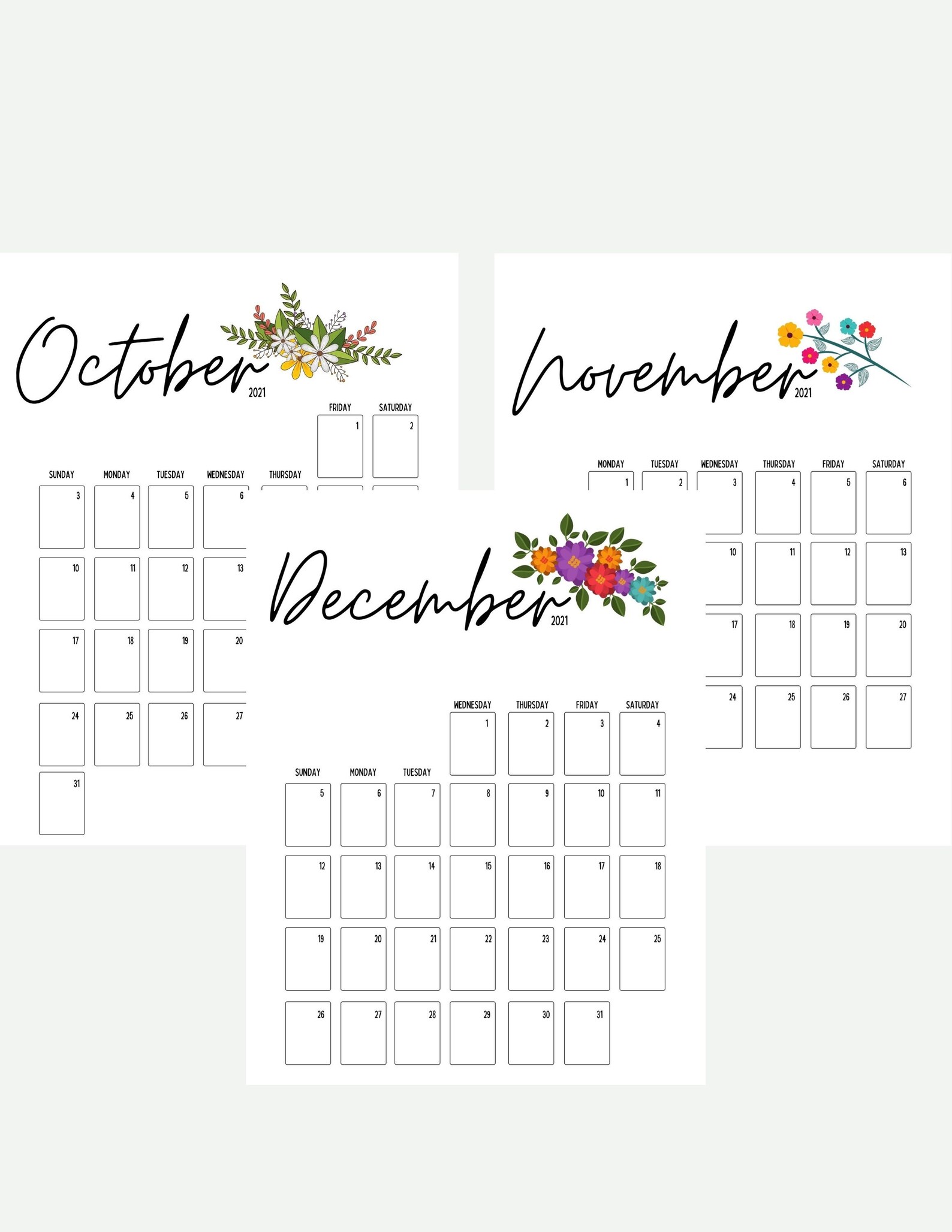 Simple Printable Floral Desk Office Calendar 2021 Etsy
