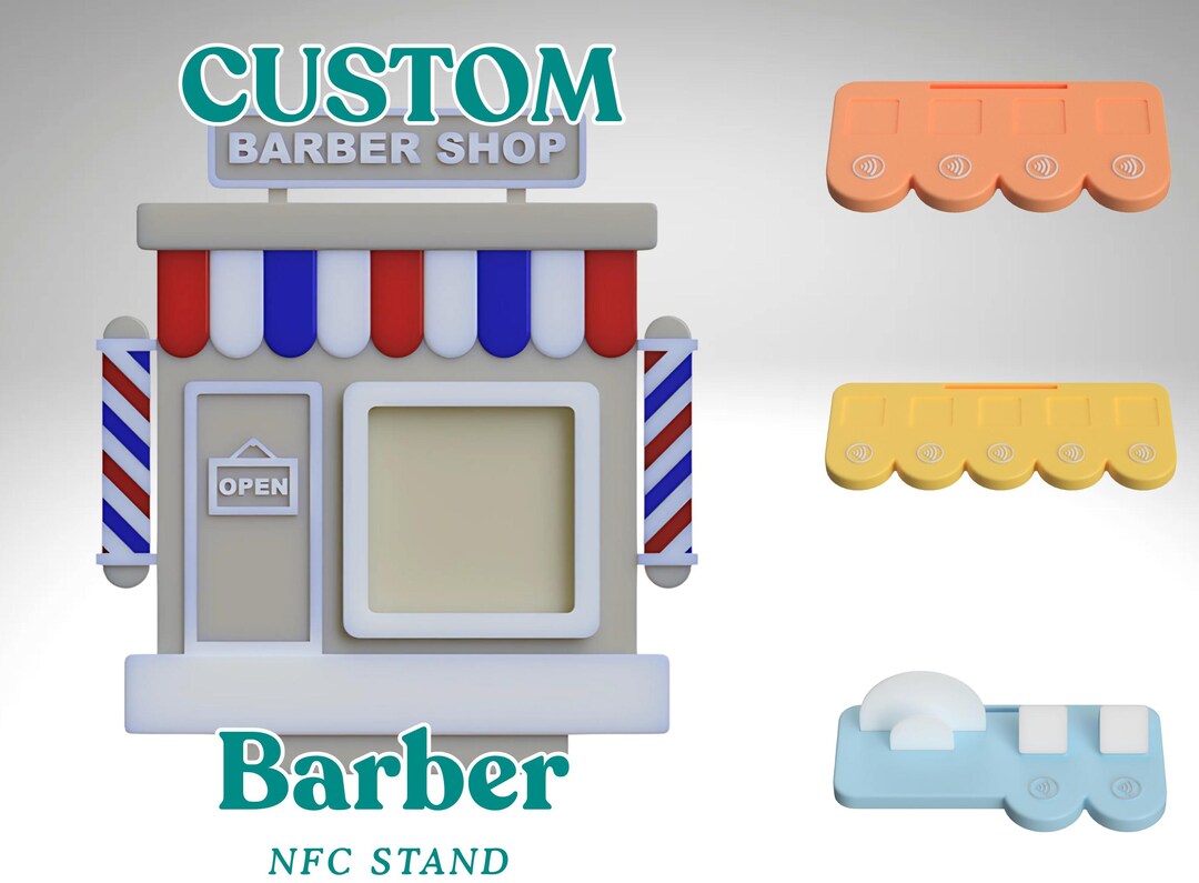 Barber Nfc 3d Printed Display Stand, Barber Shop Custom Business Desk ...