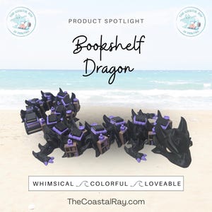 Book dragon figurine, articulated 3d print, white elephant gifts for adults, mythical decor for home office, bookish gift, stocking stuffer image 1