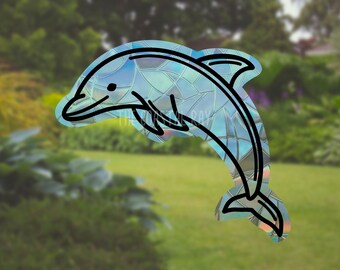 dolphin suncatcher window decal, college dorm decor for girls, dolphin gift for mom, prism sticker, dolphin bathroom decor, rainbow maker