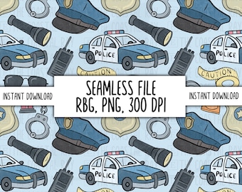 Cop Png transfer for clay, Surface design, seamless pattern commercial use, printable vinyl pattern design, first responder png for tumblers