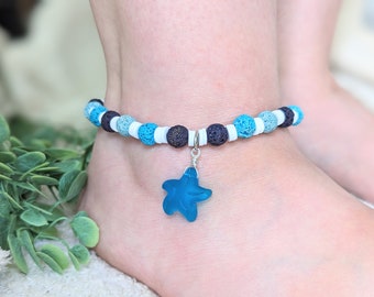 Starfish anklet, heishi jewelry for teenage girls, beach jewelry for women, boho gifts for college girls, sea glass ankle bracelet for mom