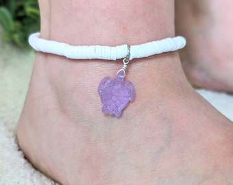 Sea Turtle anklet, heishi jewelry for teenage girls, beach jewelry for women, boho gifts for college girls, sea glass ankle bracelet for