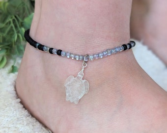 Sea turtle anklet, seed bead jewelry for teenage girls, beach jewelry for women, boho gifts for college girls, sea glass ankle bracelet for